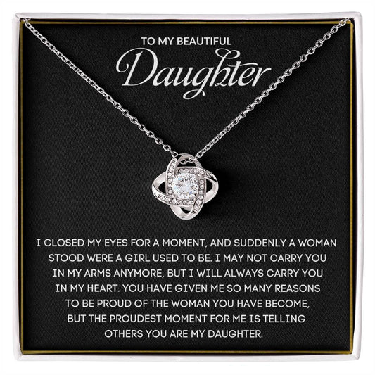 To My Beautiful Daughter | I Will Always Carry You In My Heart - Love Knot Necklace